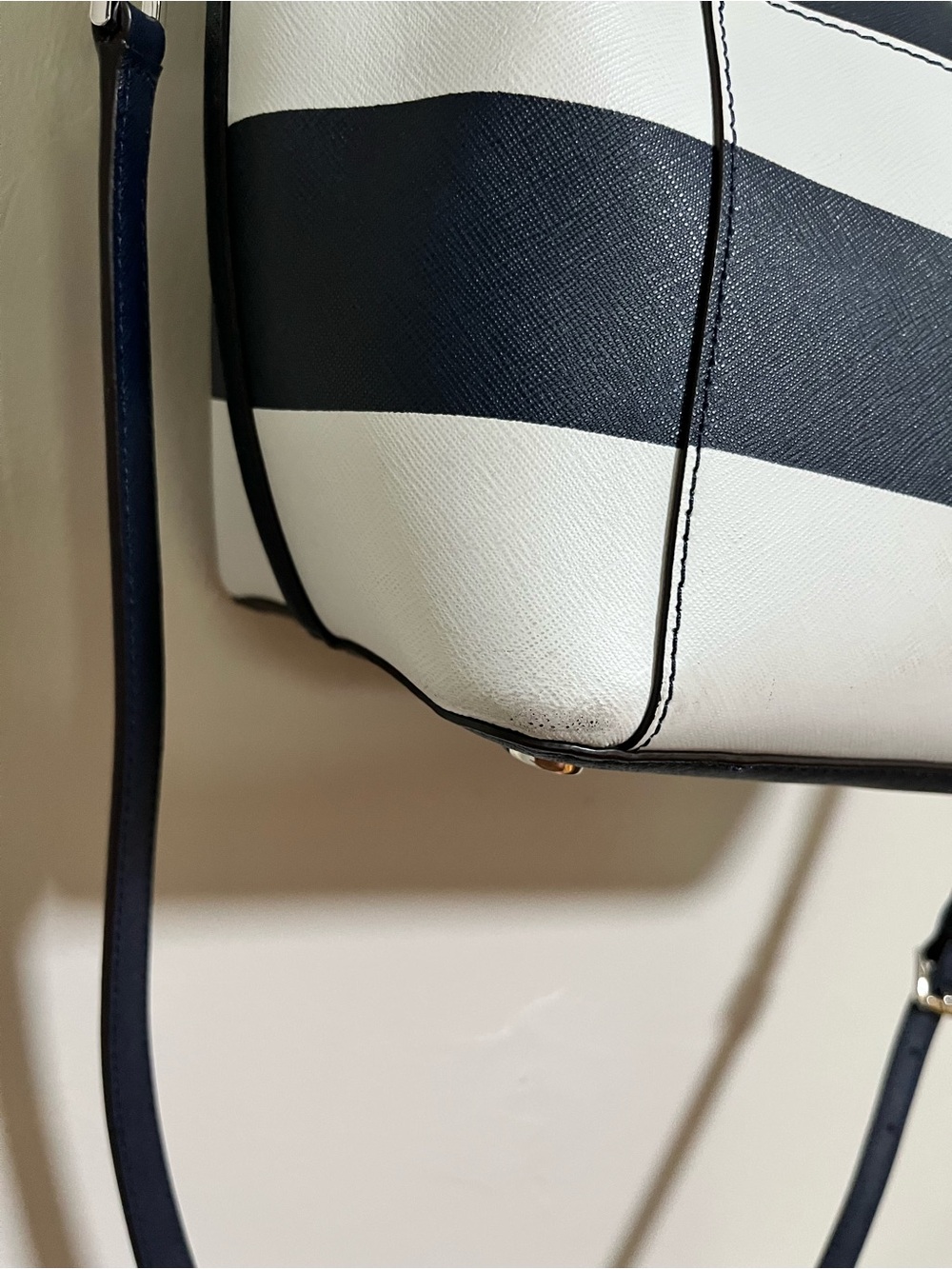 Michael Kors Black and White Striped Leather Tote with MK Charm - Picture 7 of 17